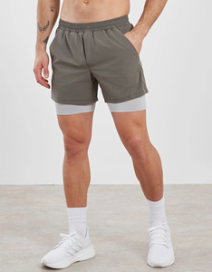 <b>Men</b>’s 2-in-1 Training <b>Shorts</b> Light Grey Breathable Quick-Dry Gym <b>Shorts</b> with <b>Compression</b> Layer for Running, Fitness, and Sport - Product Image 1