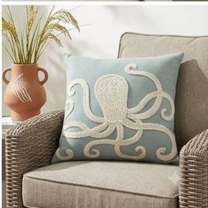 Hot Sale Square Embroidered Octopus <b>Throw</b> Pillow in Light Blue with <b>White</b> Marine Design Mediterranean Style Decorative Cushion - Product Image 3