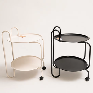 Carrito Metálico de Dos Niveles para Interiores, Tipo Piso, Minimalista, Multifuncional, Móvil, para Sala de Estar - Product Image 1