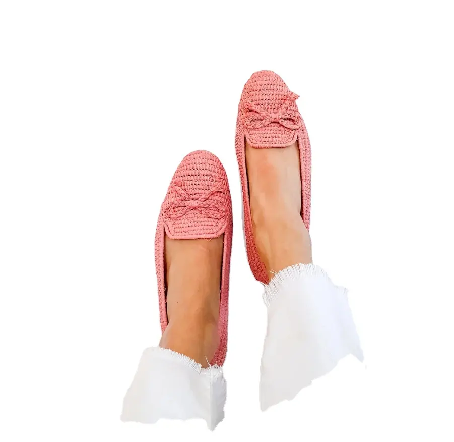 Chất Lượng Cao Raffia Giày Handmade Raffia Đi Rong Mùa Hè Giày Morocco Giày Flats Tùy Chỉnh Tự Nhiên Morocco Raffia Giày Đi Rong