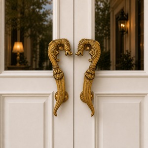 Poignée de porte SHUBHAM moderne en laiton, faite à la main, style Art Déco, géométrique, bouton-poussoir, couleur kaki foncé, quincaillerie de mobilier, entrée, extérieur - Product Image 2
