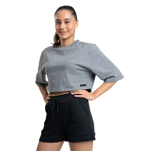 Camiseta Corta Oversize Negra para Mujer, Diseño 2026, con Bajo Cuello Redondo Transpirable, Servicio OEM con MOQ Bajo - Product Image 6