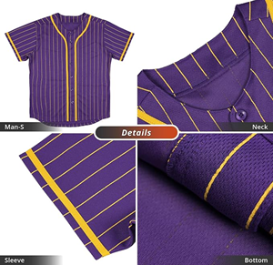 Maillots de baseball pour hommes avec doublure de couleur violette personnalisée, chemises en maille de qualité supérieure et col en V, boutons sur le devant - Product Image 5