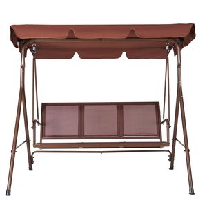 "3-Seat Outdoor Patio <b>Swing</b> Chair with Adjustable Canopy & Armrests Teslin Fabric Steel <b>Frame</b>" - Product Image 1