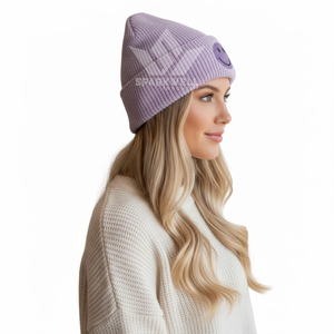 Lavender Ribbed <b>Knit</b> <b>Beanie</b> Unisex Adult Casual Winter Hat 56-58CM Solid Color Acrylic Cuffed Style - Product Image 5