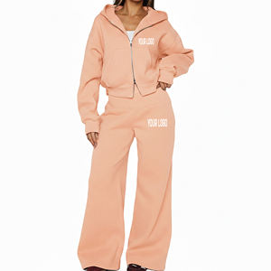 Conjunto de Sudadera con Capucha de Fútbol al por Mayor, Chándal Personalizado 500GSM 100% Algodón, Chaqueta con Cremallera y Pantalones de Pierna Recta, Ropa de Mujer - Product Image 1