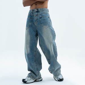 Jeans de Mezclilla Lavados con Efecto Desgastado para Hombre, Corte Ancho, Cintura Alta, Ajuste Holgado, Estilo Casual de Primavera - Product Image 6
