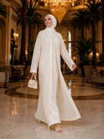 Abaya en maille ajourée personnalisée ODM avec dentelle diamant, légère, pour l'été, tenue modeste, vente en gros OEM