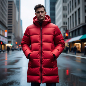 <b>Men's</b> Breathable Waterproof Quick Dry Knitted Polyester <b>Long</b> Puffer Jacket Casual Streetwear Full Zipper Hooded <b>Coat</b> - Product Image 1