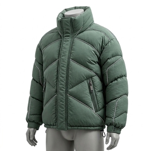 Veste matelassée verte pour homme, col montant, manteau d'hiver zippé, streetwear d'extérieur, étiquette privée personnalisée OEM ODM - Product Image 2