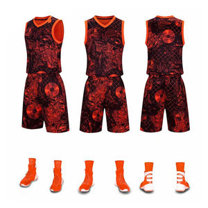 Uniforme de basketball 100 % polyester imprimé, couleur personnalisée, option grande taille, antibactérien, évacuation de l'humidité, le meilleur - Product Image 5
