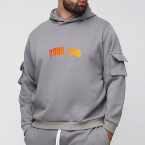 Sweat-shirt à capuche gris polaire pour homme, coupe oversize, décontracté, avec poche avant et manches imprimées, tendance et le plus vendu en 2026, idéal pour l'automne - Product Image 4