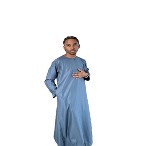 <b>Men's</b> Long Sleeve <b>Thobe</b> Cotton Loose Fit Floor Length Round Neck Solid Color Casual Daily Wear Middle East Style Breathable Robe - Product Image 2