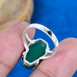Handmade Green Onyx Gemstone Coffin Shape <b>Ring</b> 18k Gold Micron Over 925 Sterling <b>Silver</b> - Product Image 4