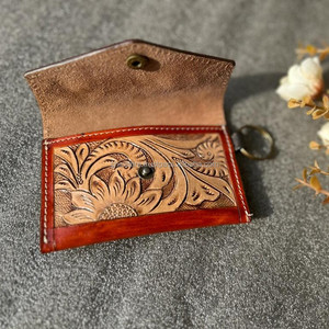 Nueva Cartera de cuero mecanizada a mano con llavero Mini llavero cartera pequeña girasol cuero genuino monedero occidental para mujer - Product Image 5