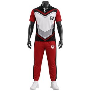 Conjunto de Cricket Sublimado Rojo, Blanco y Negro para Hombre, Jersey y Pantalones Cortos, Uniforme Deportivo de Manga Corta para Equipo, Ropa para Partidos y Entrenamiento al Aire Libre - Product Image 1