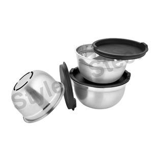 Bol à mélanger allemand Bols à mélanger en acier inoxydable Bols gigognes Fournitures de cuisine Top Prix de gros Bol unique Couvercle transparent - Product Image 2
