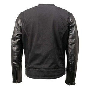 Veste de moto en denim noir pour homme SAMROZ SPORTS avec manches en cuir et patch au dos - Product Image 3