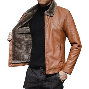 Blouson en cuir haut de gamme pour homme avec col Henry, imperméable, brodé, style vintage, vêtement d'extérieur pour l'hiver, moto, logo sur le devant - Product Image 5