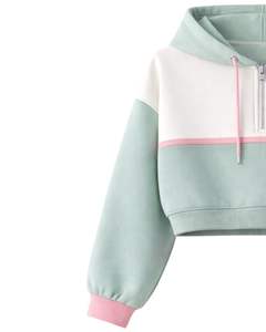 Women Mint Green <b>White</b> Pink Color Block Crop <b>Zip</b> Hoodie Shorts Set Heart Print Cargo Pocket Casual Two Piece Outfit - Product Image 3