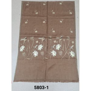 100% <b>Wool</b> Women's Long <b>Scarf</b> with Floral Pattern and Fine Embroidery Quick Dry & Lightweight - Product Image 1