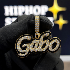 Pendentif personnalisé Gabo en argent sterling 925 avec diamant Moissanite VVS, collier personnalisé en écriture cursive, bijoux Hip Hop - Product Image 1