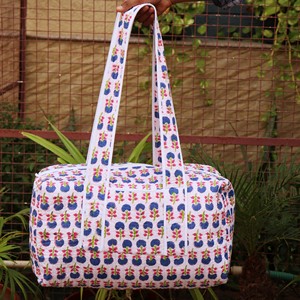 Cotton Floral Quilted <b>Duffel</b> <b>Bag</b> With Zipper Closure Large Capacity Travel Weekender Tote Handmade Block Print Pattern - Product Image 6