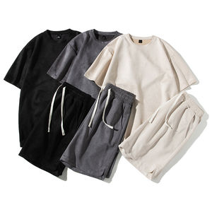 ชุดวอร์มผู้ชาย 2 ชิ้น ชุดลำลองแบบ unisex เสื้อแขนสั้นผ้าสักหลาด กางเกงขาสั้นฤดูร้อน ชุดเสื้อยืดสำหรับผู้ชาย - Product Image 2