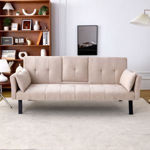 Divano Letto Multifunzionale in Cotone e Lino da 70 Pollici con Design Pieghevole, Portabicchieri e Vano Laterale per Trasformare Istantaneamente il Soggiorno - Product Image 1