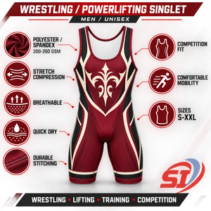 OEM Wine Crest Wrestling Singlet Custom Design <b>Men's</b> Youth Sublimated Mat Uniform Powerlifting <b>Bodysuit</b> Supplier - Product Image 4