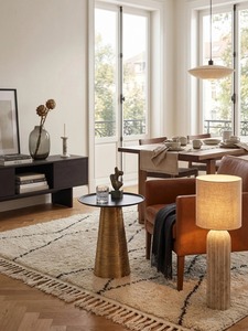 Modern <b>Round</b> Coffee <b>Table</b> With Rattan Base And Metal Top 40 Cm Diameter Minimalist Living Room Furniture - Product Image 6