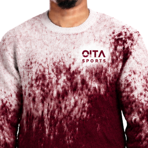 Burgundy and White Gradient <b>Men</b> <b>Sweater</b> <b>Crew</b> <b>Neck</b> Long Sleeve Knitted Pullover Custom Casual Streetwear Winter Fashion Wholesale - Product Image 5