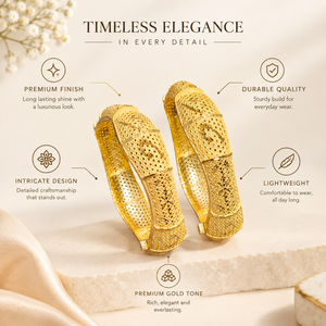 ชุดกำไลข้อมือแบบกว้างพรีเมียมสำหรับผู้หญิง |   ทองเหลืองเคลือบทอง 24K |   เครื่องประดับดีไซเนอร์สำหรับงานแต่งงานแบบอินเดีย ของขวัญสำหรับงานเลี้ยง - Product Image 5