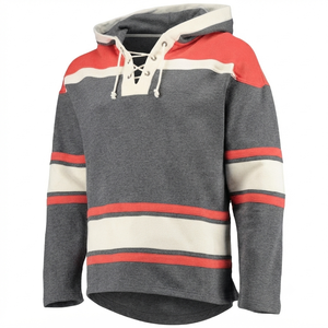 Dark Gray Ice Hockey Jersey Breathable Hoodie Lace Sweatshirt Vintage Pullover Custom Sportswear <b>Thermal</b> Front 100% Cotton - Product Image 1