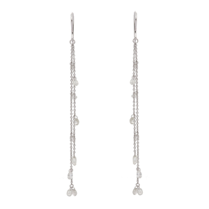 18K Gold Freshwater Pearl Zircon Drop Earrings-Modernist Duster Chain Design for Wedding & Engagement Third Party Certified - Product Image 3