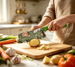 Ensemble de 3 couteaux de cuisine imprimés, revêtement antiadhésif, couteaux en acier inoxydable, poignée antidérapante confortable, motif de fruits coloré - Product Image 5