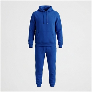 Ensemble de survêtement bleu à capuche pour homme, manches longues, couleur unie, respirant, coupe décontractée, pour l'automne, avec cordon de serrage - Product Image 1