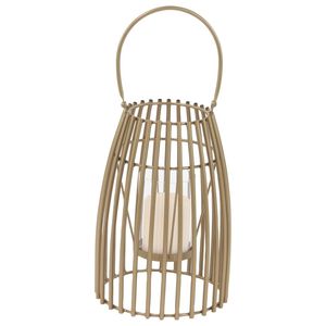 Farol de Mimbre de Ratán Natural con Inserto de Vidrio, Portavelas Decorativo con Asa, Farol de Piso Hecho a Mano con Tejido de Bambú - Product Image 3