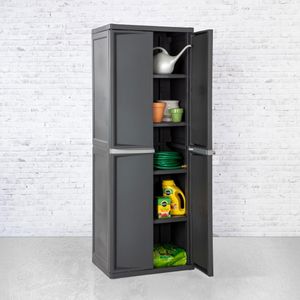 Armadio di Stoccaggio a 4 Ripiani con Serratura e Ripiani Regolabili, Unità di Scaffalatura in Plastica Grigia per Garage e Dispensa - Product Image 5