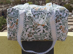New Arrival Handmade Hand Block Printed 100% Cotton Boho Duffle <b>Bag</b> Women Long Rope Handle Quilted Design <b>Medium</b> <b>Size</b> Travel - Product Image 1