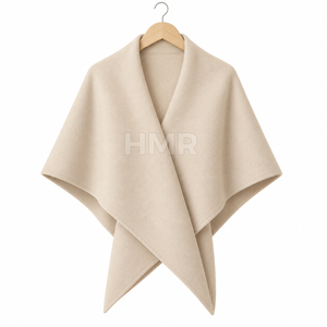 HMR Sorority Sisterhood Beige <b>Wool</b> Blend <b>Poncho</b> With Shawl Collar Batwing Sleeve Winter Warm Pullover Cape - Product Image 3