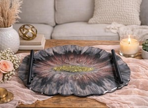 Plateau de présentation en résine artistique, finition de luxe, adapté au service du café, à la décoration de la maison et aux occasions de cadeaux - Product Image 3