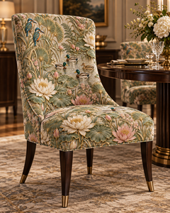 Tela Brocada Jacquard con Diseño de Lirios de Agua y Acentos Dorados para Tapicería y Decoración de Muebles - Product Image 4