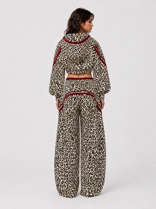 Ensemble de survêtement 2 pièces pour femme, imprimé léopard blanc et jaune, sweat à capuche oversize et pantalon large, style streetwear décontracté - Product Image 2