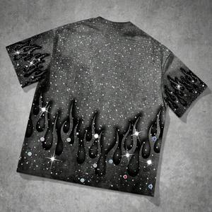 T-shirt personnalisé pour homme, coupe ample rétro, col rond, été, t-shirt scintillant avec strass, manches courtes - Product Image 3