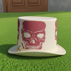 Sombrero de copa steampunk de cuero blanco, hecho a mano, con diseño de calavera, accesorio gótico para disfraces, cosplay y fiestas, ¡muy vendido! - Product Image 4