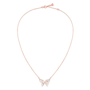 Collier papillon en diamant avec des spirales délicates en or rose et un design d'ailes ouvertes élégant - Product Image 1