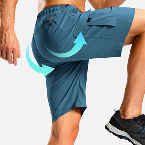 Shorts cargo bleus pour hommes, séchage rapide, longueur genou, taille élastique avec cordon de serrage, pantalon décontracté d'été - Product Image 2