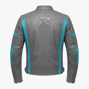 Veste de moto en cuir gris bleu pour homme RELEVO, col zippé, style motard, vêtement d'automne - Product Image 4