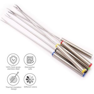 Set di 12 Forchette Colorate per Fonduta di Formaggio, Bastoncini in Acciaio Inox da 24 cm per S'mores con Manico Resistente al Calore per Cioccolato - Product Image 3